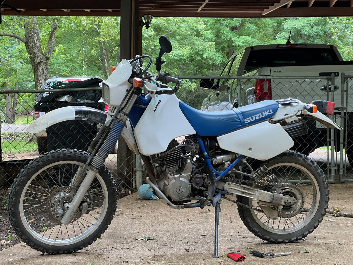 side-on image of a DR350 motorcycle