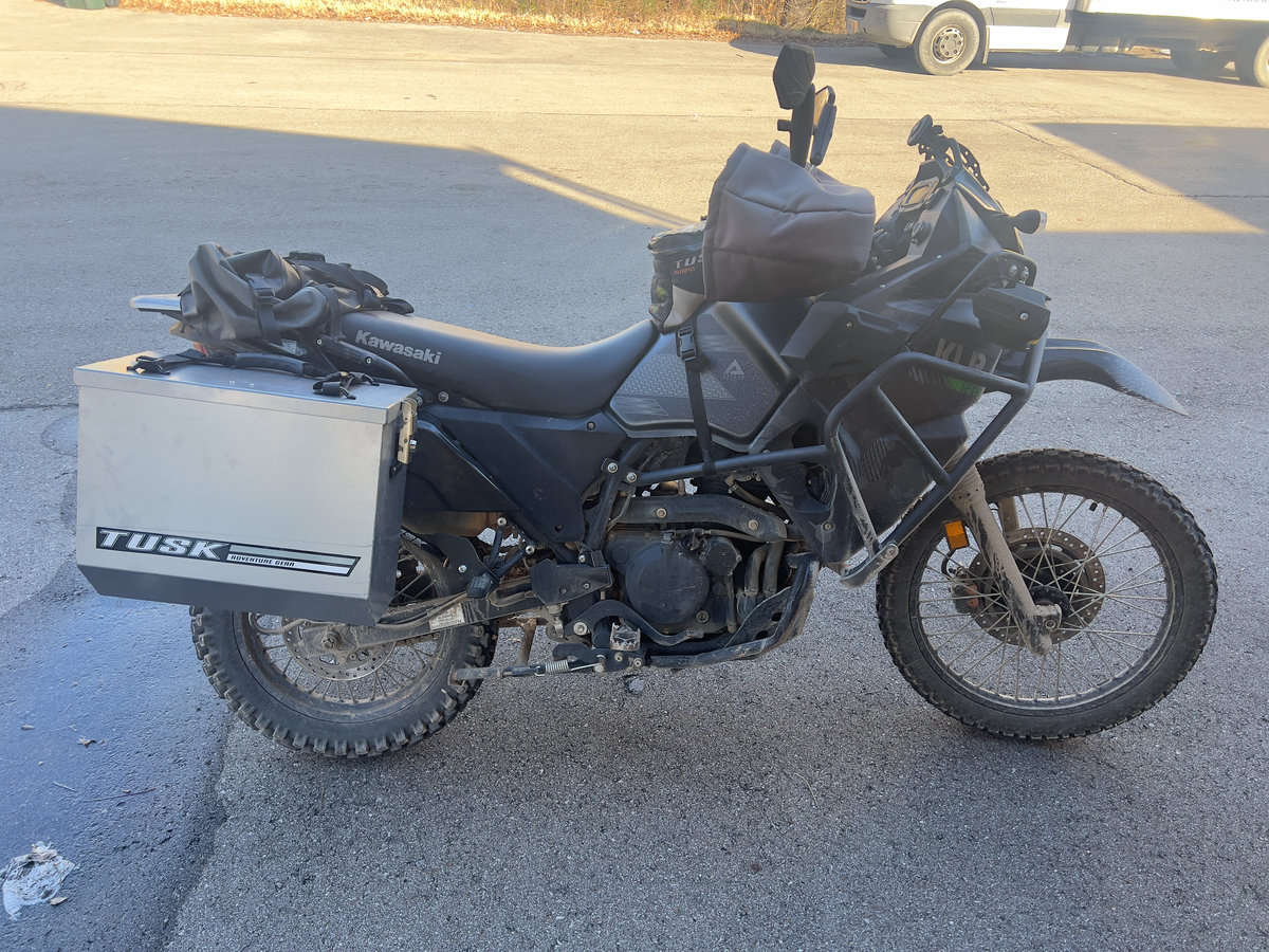 side-on image of a KLR650 motorcycle
